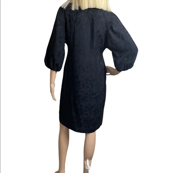 Vince dress s black 100% silk echted roses balloon 3/4 sleeves - Picture 7 of 8